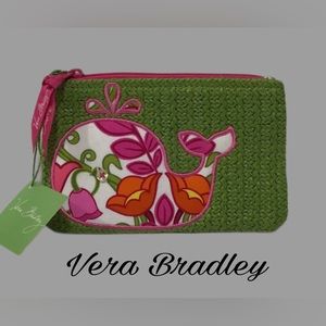 NWT‎ Vera Bradley Seashore Zip Pouch Lilli Bell, Green/Pink Floral Whale Front